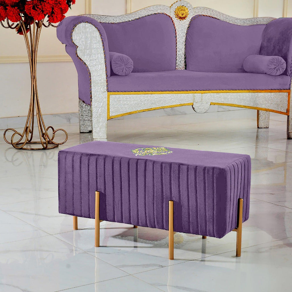 Wooden stool 2 Seater Embroidered With Steel Stand -658 - 92Bedding