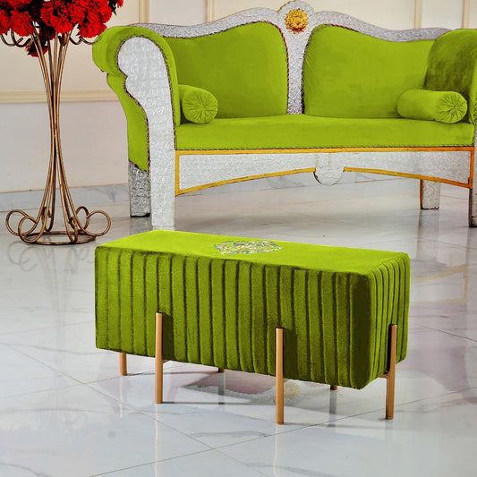Wooden stool 2 Seater Embroidered With Steel Stand -657 - 92Bedding