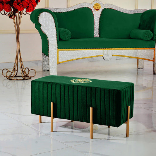 Wooden stool 2 Seater Embroidered With Steel Stand -659 - 92Bedding