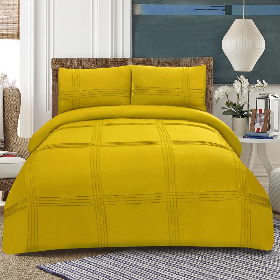 3 Pcs Pleated Duvet Set Yellow - 92Bedding