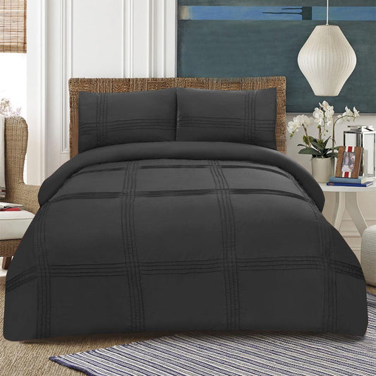 3 Pcs Pleated Duvet Set Grey - 92Bedding