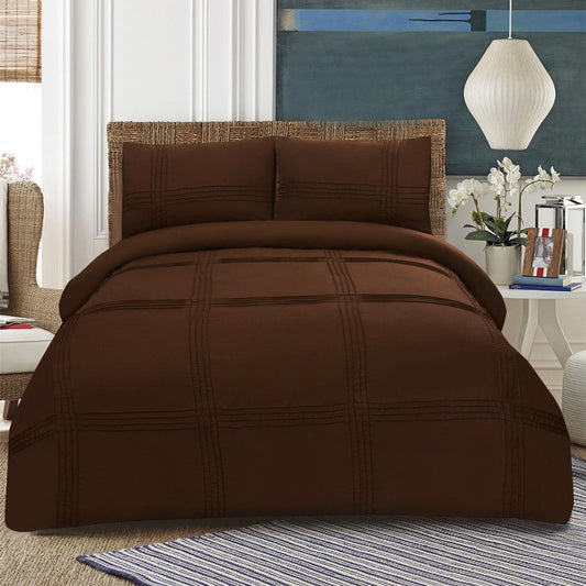 3 Pcs Pleated Duvet Set Brown - 92Bedding