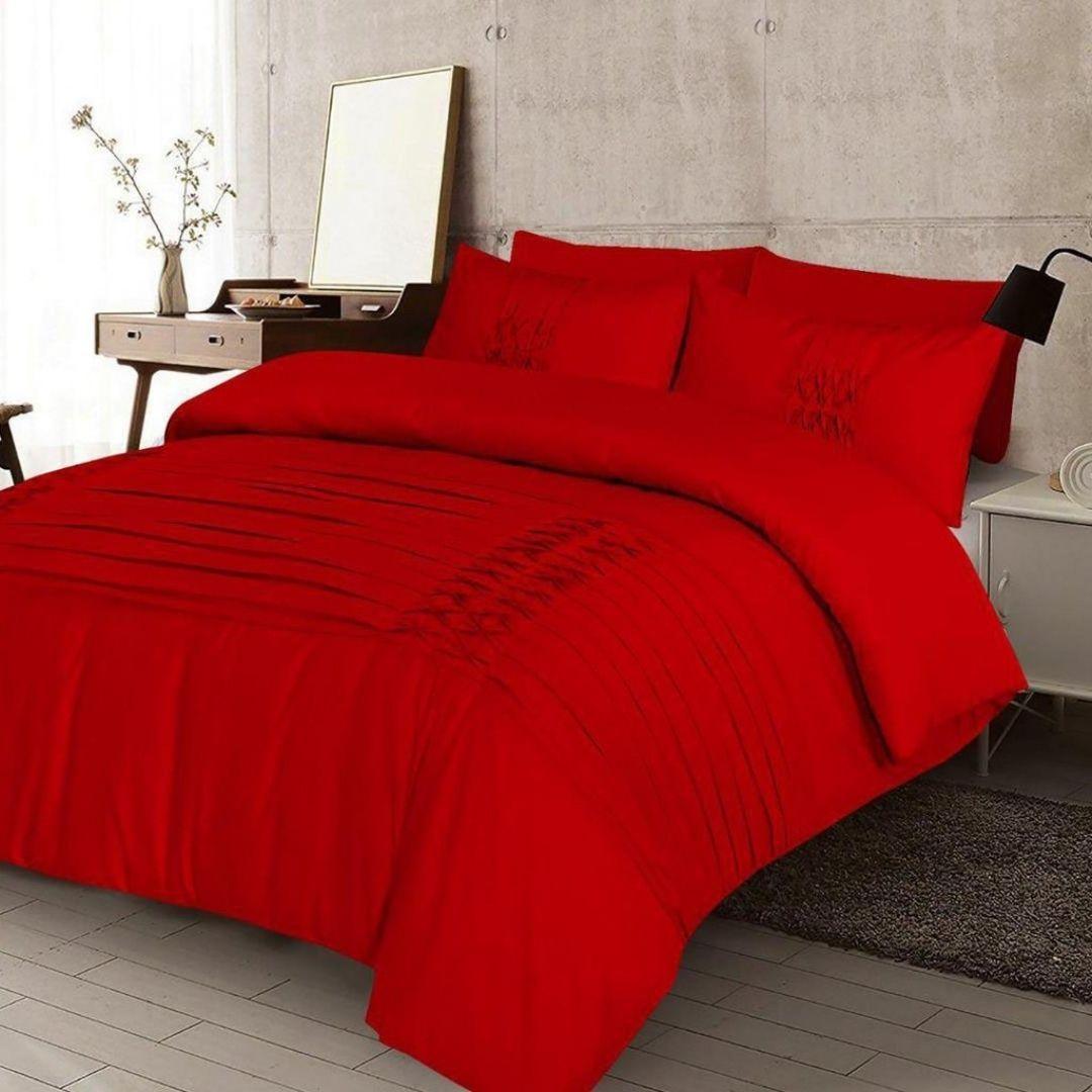 Pinch Pleat Red Bed Set 8 Pieces set Red King size - 92Bedding