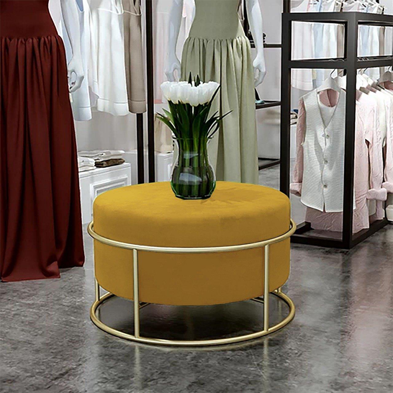 Luxury Wooden Round stool With Steel Stand -299 - 92Bedding