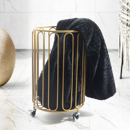 Electroplated Modern Round Metal Laundry Basket With Wheels