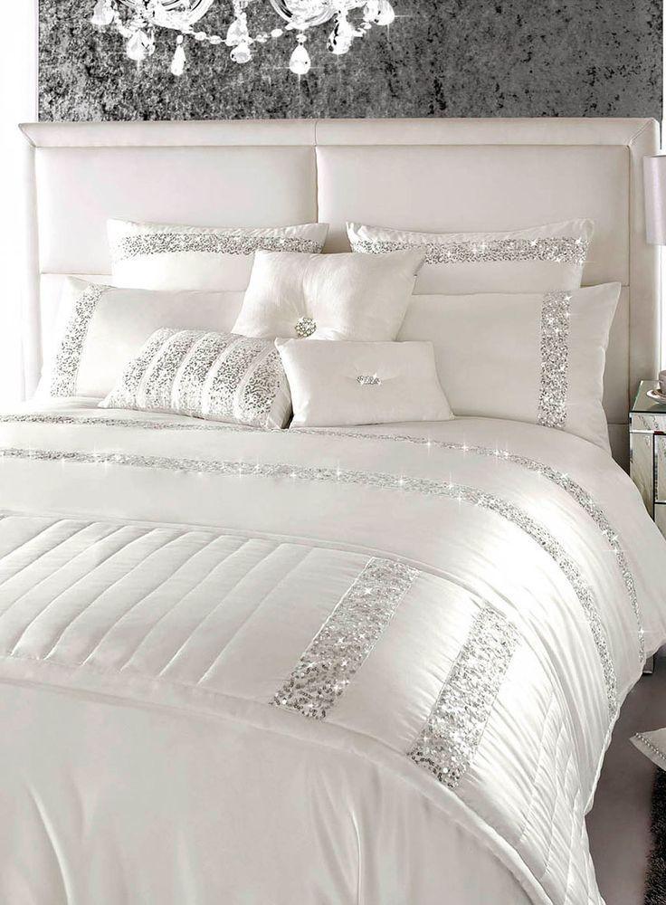 12 Piece White Sequined Embellished luxury Bridal set with Free Quilt filling & Runner - 92Bedding