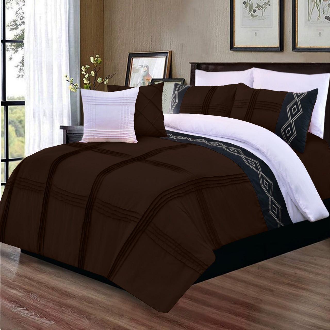 8 Pcs Pleated Embroidered Duvet Set Brown - 92Bedding