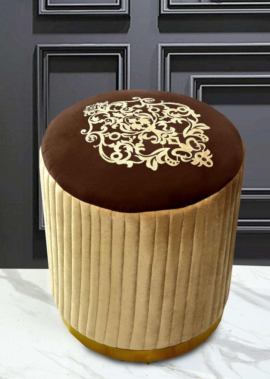 Large Pouffe Printed Embroidered Stool With Steel Frame -1235 - myhomestyle.pk