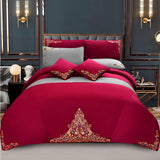 Mariana Centered Embroidered Motif Duvet Cover Set Maroon - 92Bedding