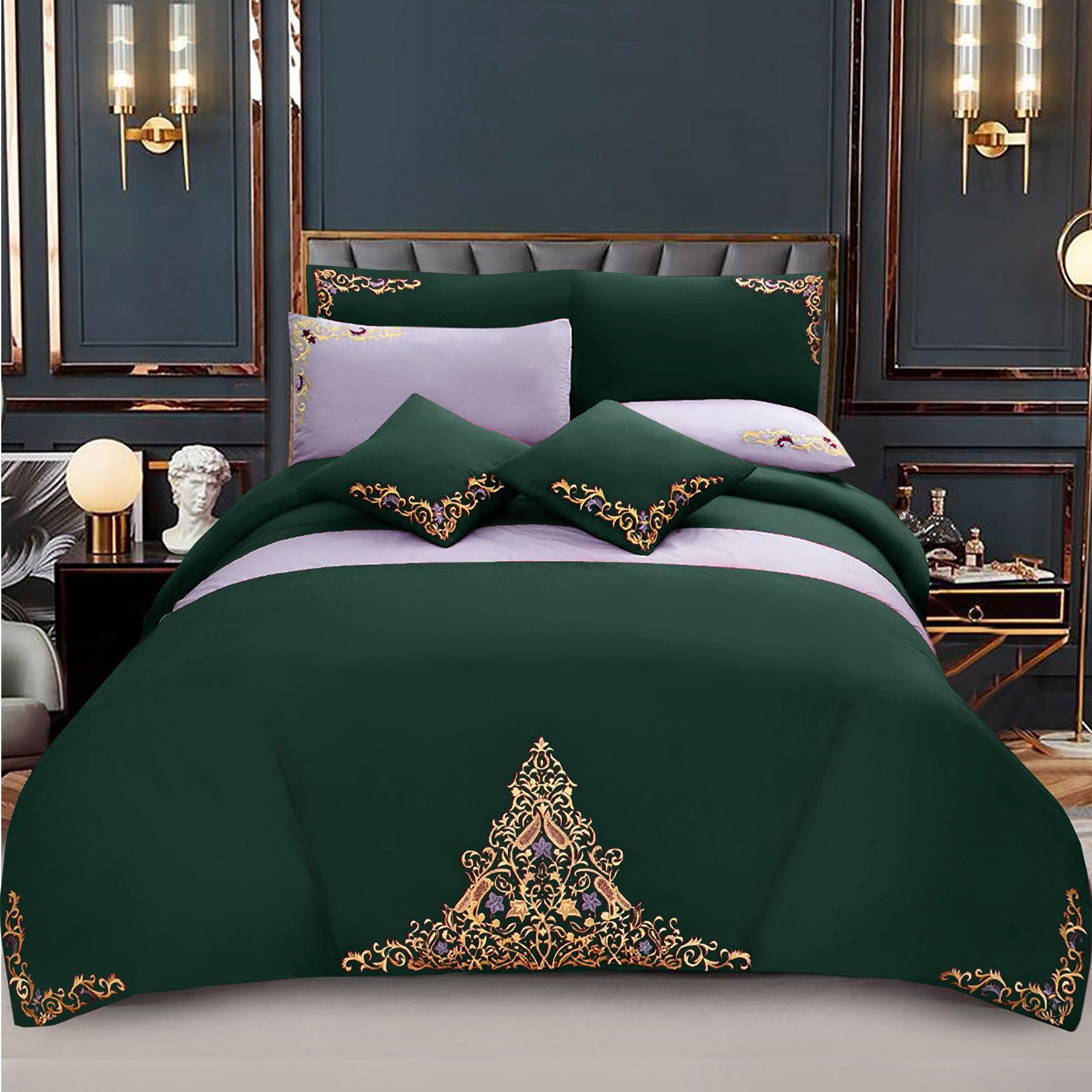 Mariana Centered Embroidered Motif Duvet Cover Set Green - 92Bedding