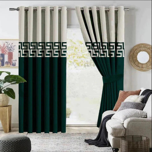 2 Pc's Luxury Velvet Embroidered Curtains Double Shaded With 2 Belts 49 - 92Bedding