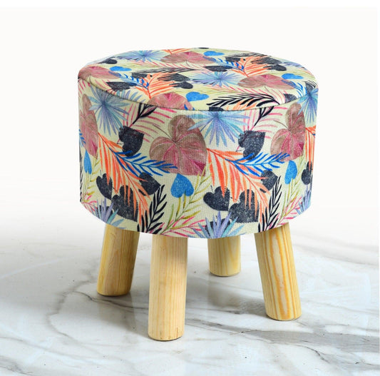 Wooden Printed Velvet Round Stool-1194 - 92Bedding