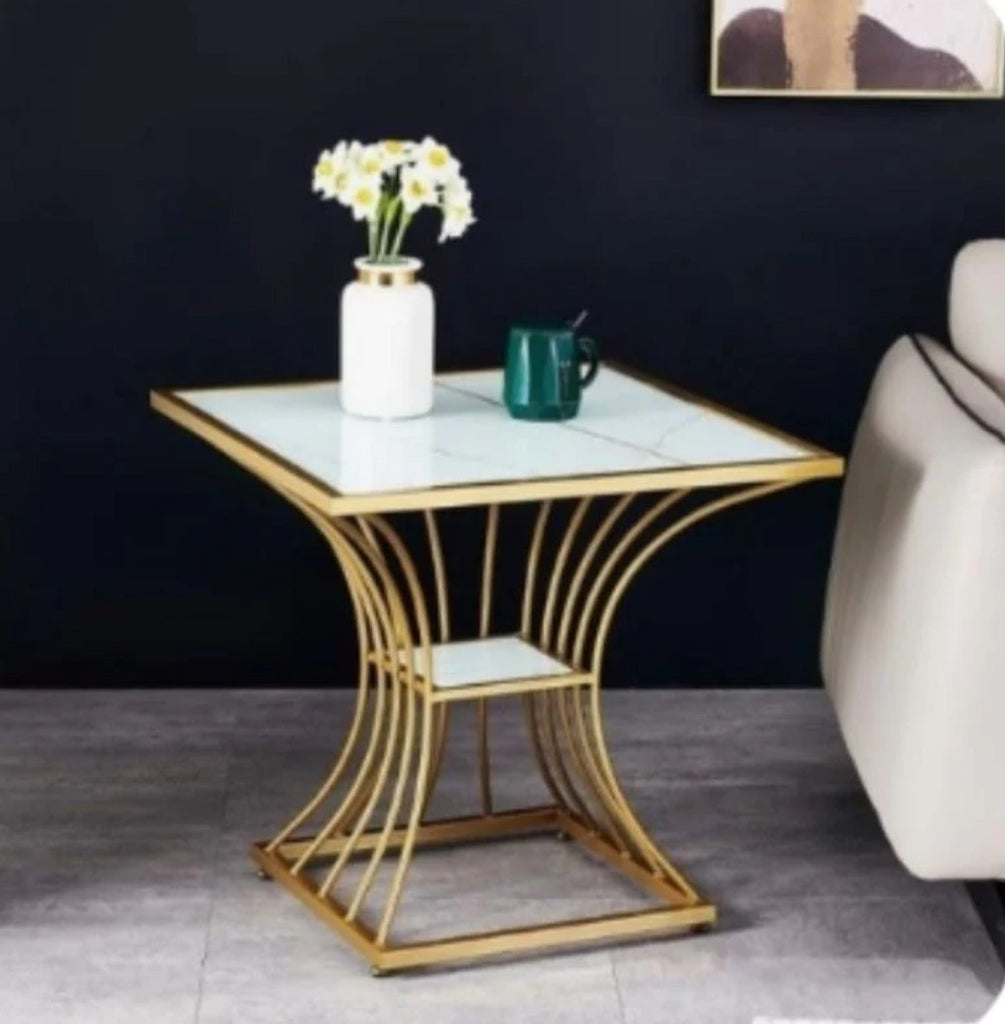 Coffee Table Simple Modern Bedside Cabinet Small Rectangle Table MDF Top Metal Table Living Room Sofa-Golden/White