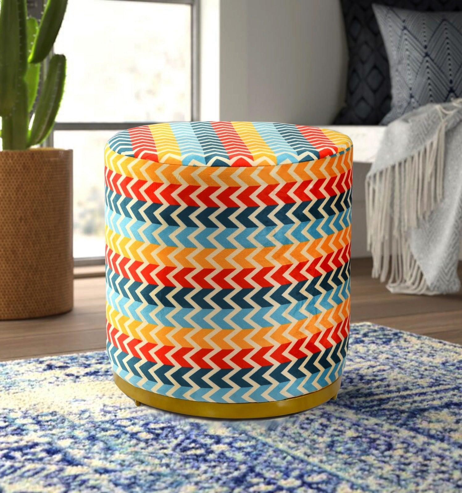 Large Pouffe Printed Velvet Stool With Steel Frame -1199 - 92Bedding