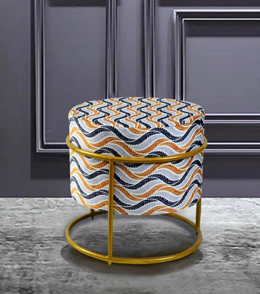 Luxury Wooden Round stool Printed Velvet With Steel Stand -1195 - 92Bedding