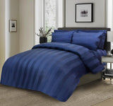 6 Pc's Luxury Satin Stripe Duvet Set Navy - 92Bedding