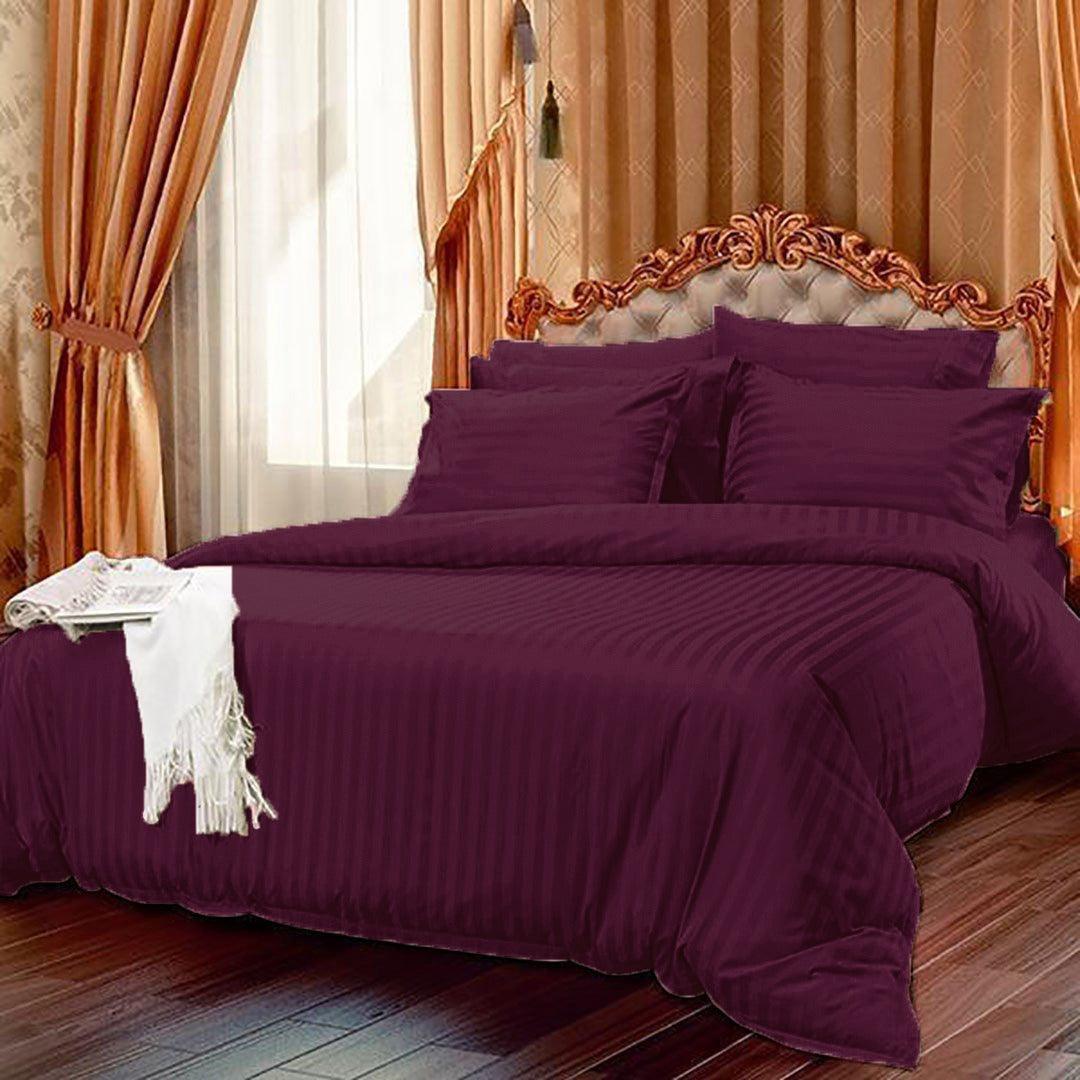 6 Pcs Luxury Purple Satin Stripe Duvet Set - 92Bedding