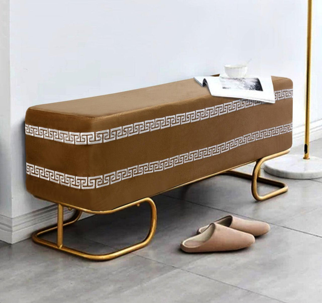 3 Seater Luxury Embroidered Wooden Stool With Steel Stand -714 - 92Bedding