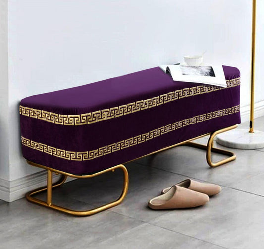 3 Seater Luxury Embroidered Wooden Stool With Steel Stand -759 - 92Bedding
