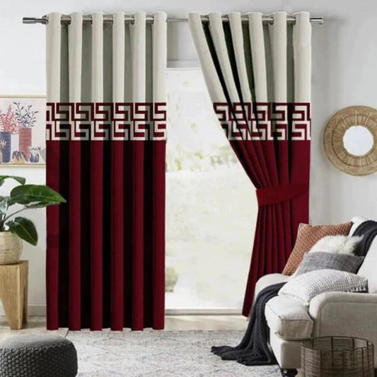 2 Pc's Luxury Velvet Embroidered Curtains Double Shaded With 2 Belts 48 - 92Bedding