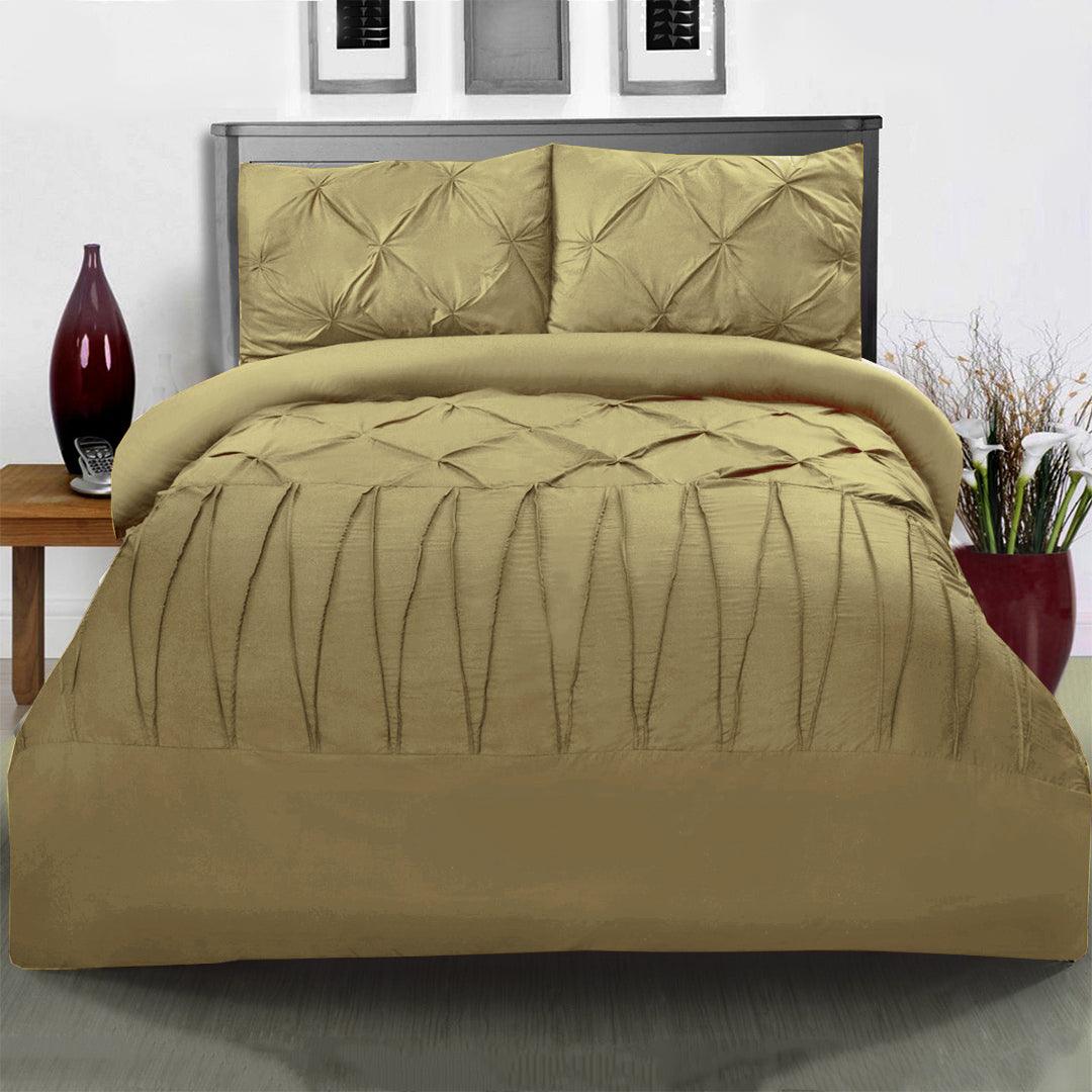 3 Pcs Pintuck & Cross Pleated Duvet Set - Beige - 92Bedding