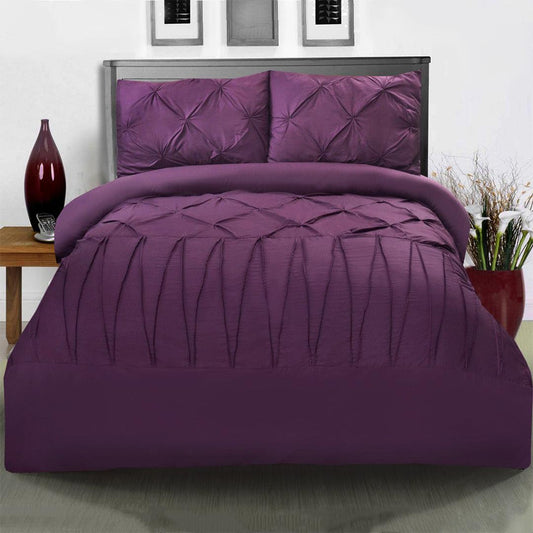 3 Pcs Pintuck & Cross Pleated Duvet Set - violet - 92Bedding