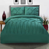 3 Pcs Pintuck & Cross Pleated Duvet Set - Teal - 92Bedding