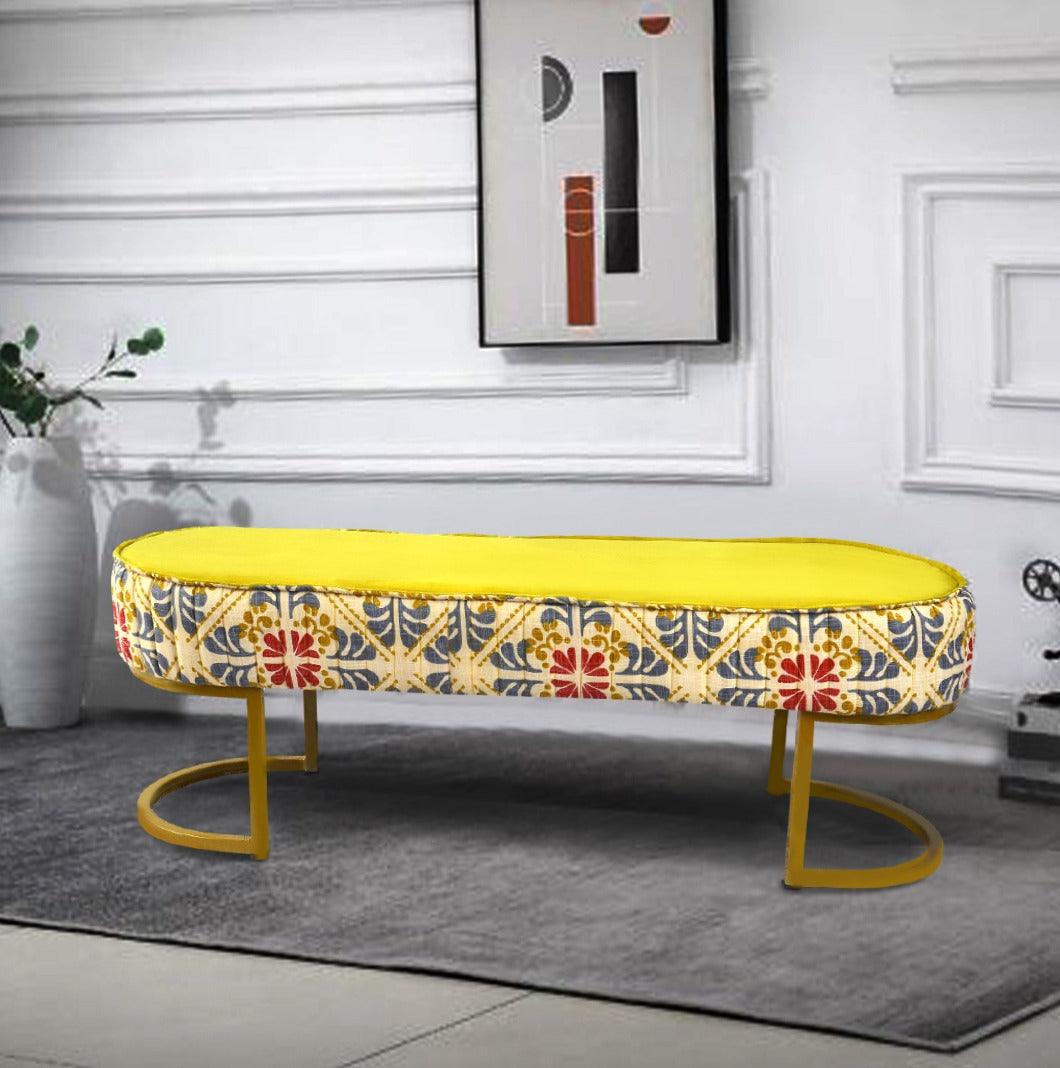 Luxury Printed Velvet Wooden stool 3 Seater With Steel Stand -1208 - 92Bedding