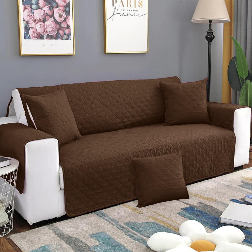 Quilted Cotton Sofa Covers Brown With Cushion Covers - 92Bedding