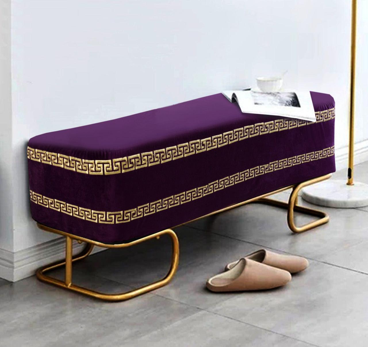 3 Seater Luxury Embroidered Wooden Stool With Steel Stand -715 - 92Bedding