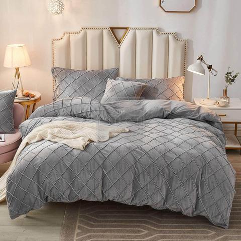 8 Pc's Velvet Cross Pleated Duvet Set - Light Grey - 92Bedding