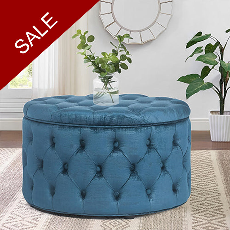 Velvet Round Ottoman Storage Bench - 1259