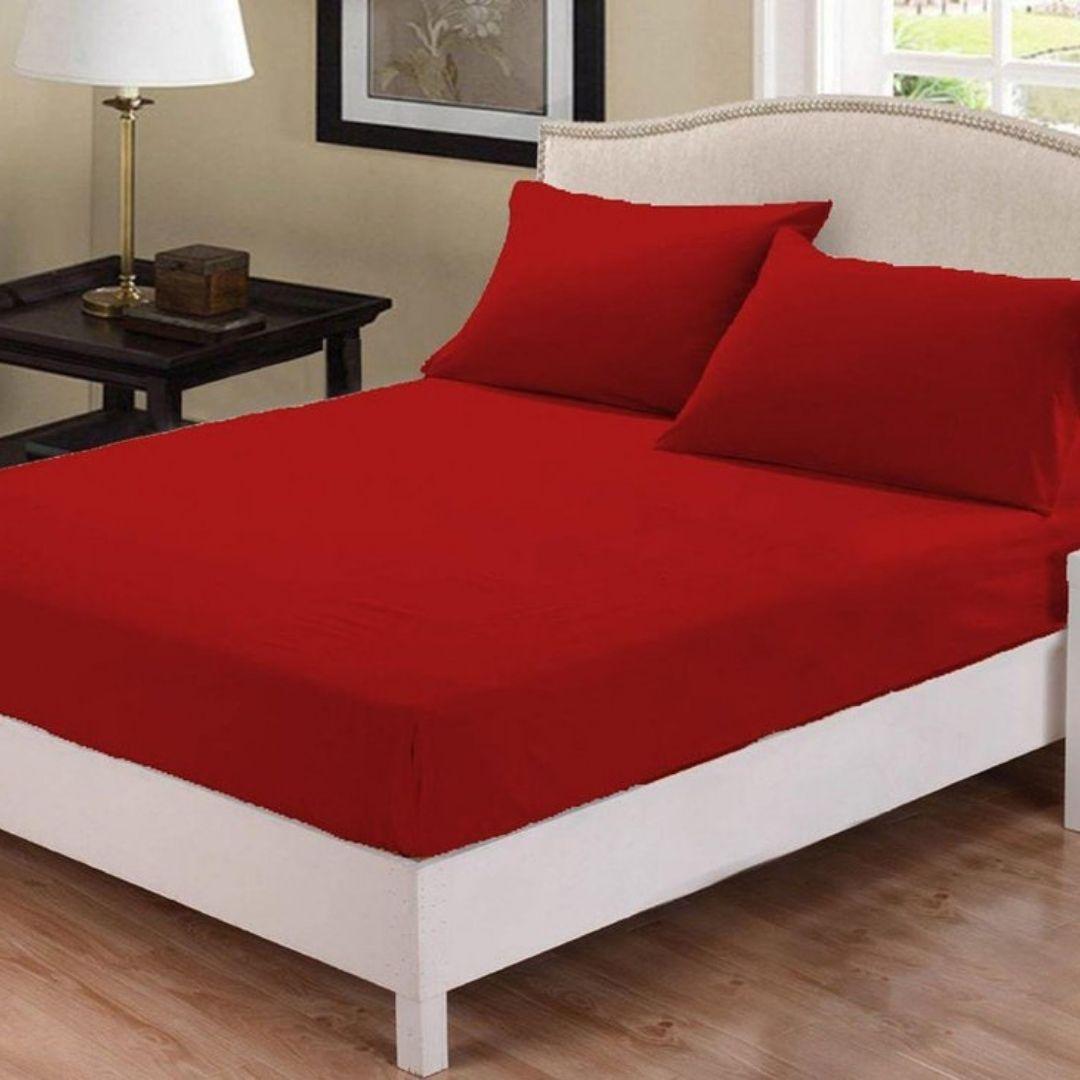 Fitted Sheet Rich Cotton Red With Pillow Cover - 92Bedding