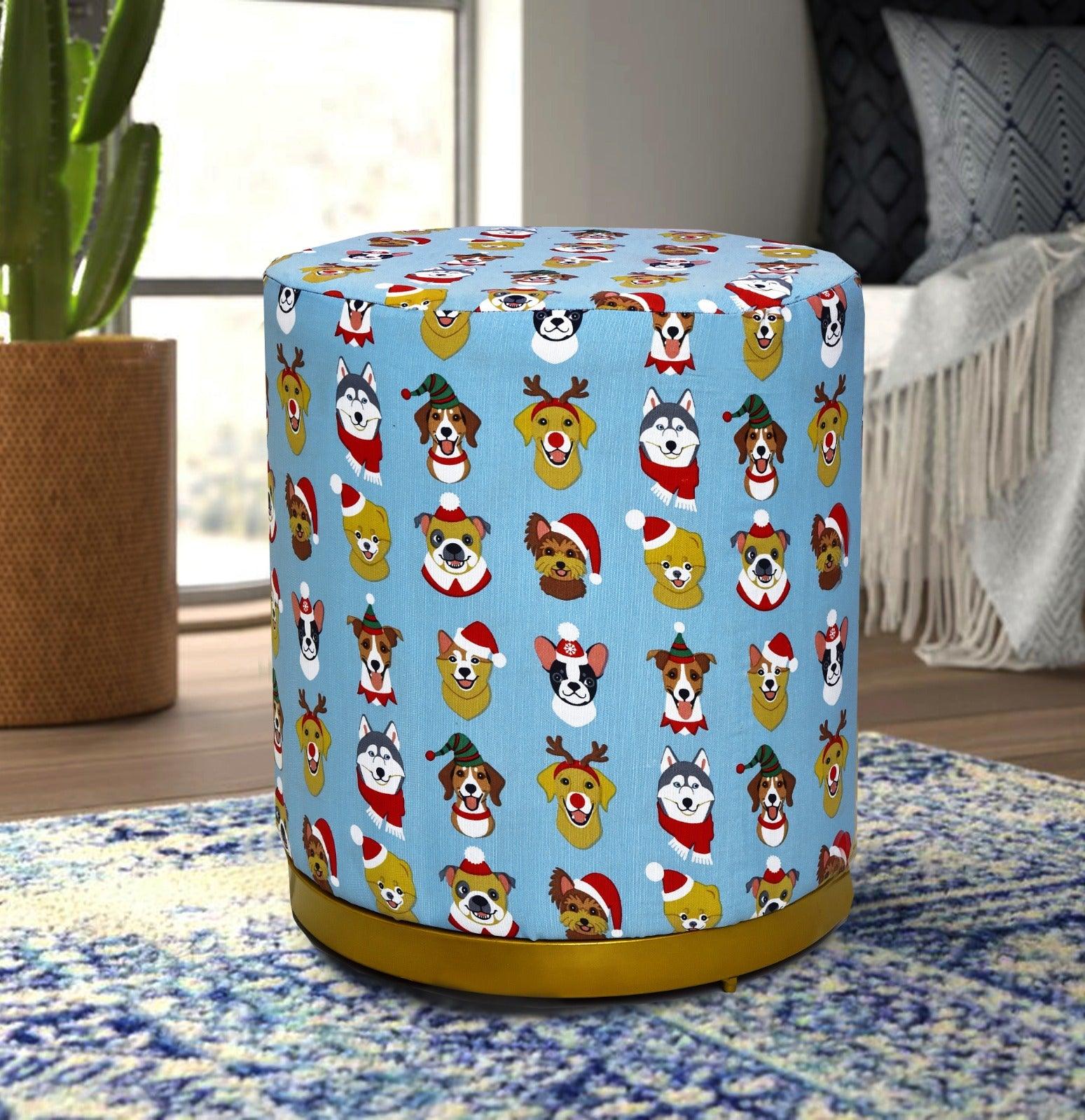 Large Pouffe Printed Stool With Steel Frame -1234 - myhomestyle.pk