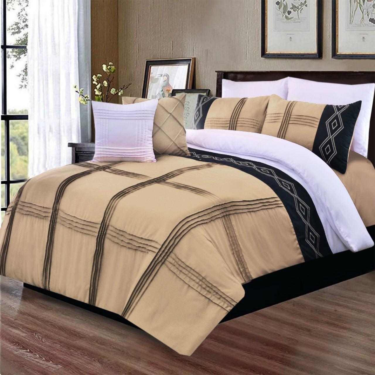 8 Pcs Pleated Embroidered Duvet Set Beige - 92Bedding