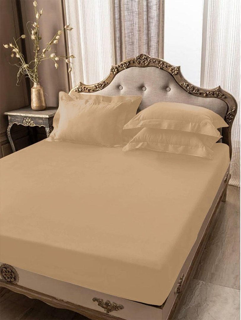 5 PCs Fitted Sheet Beige with Pillow cover - 92Bedding