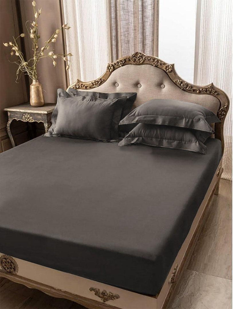 5 PCs Fitted Sheet Charcoal Grey with Pillow cover - 92Bedding