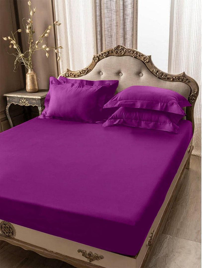 5 PCs Fitted Sheet Purple with Pillow cover - 92Bedding