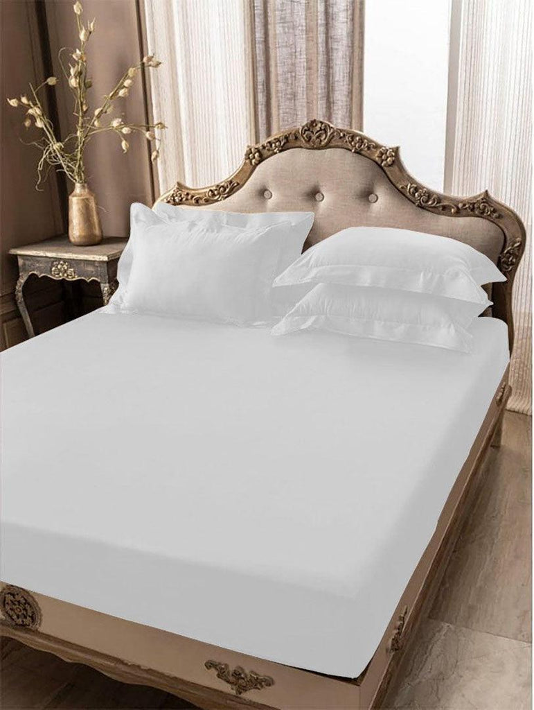 5 PCs Fitted Sheet White with Pillow cover - 92Bedding