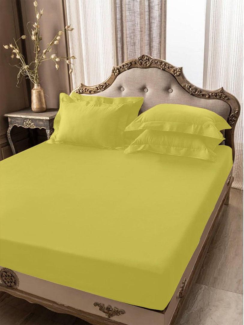 5 PCs Fitted Sheet Yellow with Pillow Cover - 92Bedding