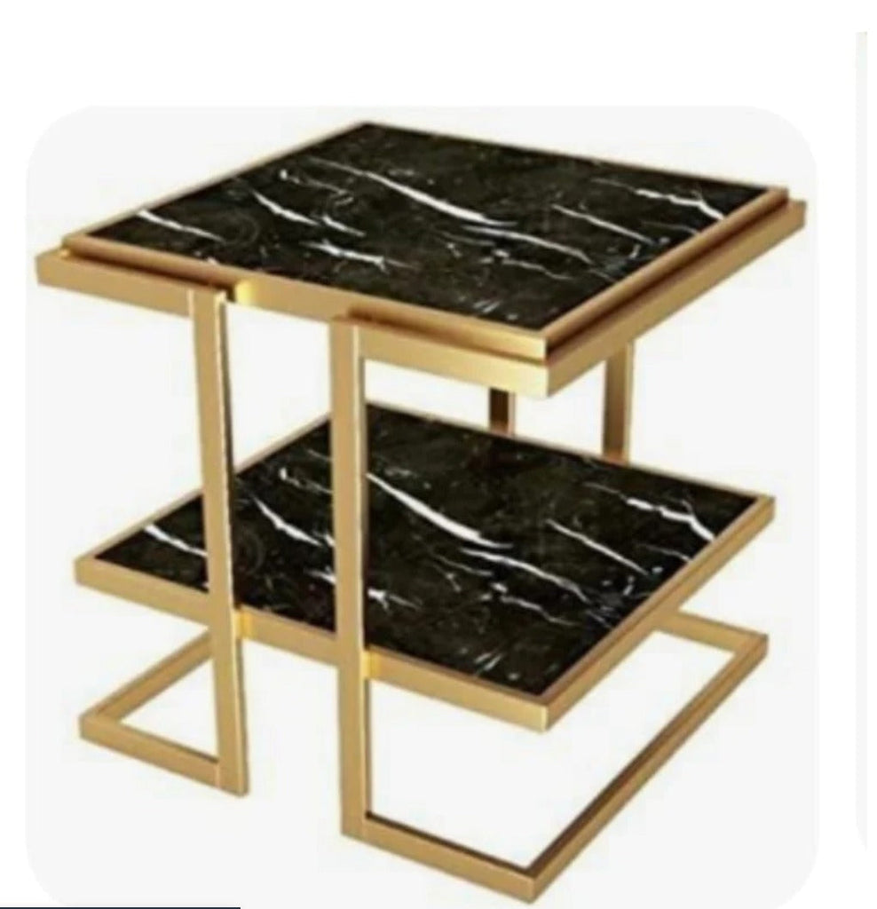 Square 2-Tier Sofa Side Table | Morden Sofa Corner Table | Creative Gold Metal Base