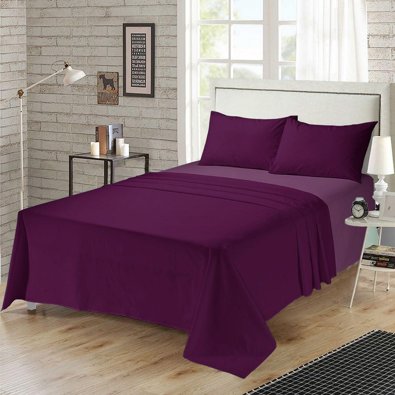 3 Pcs Plain Bedsheet Purple - 92Bedding