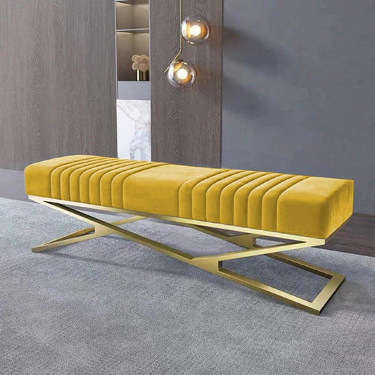 Modern Velvet Upholstered Ottoman Bench in Gold -796 - 92Bedding