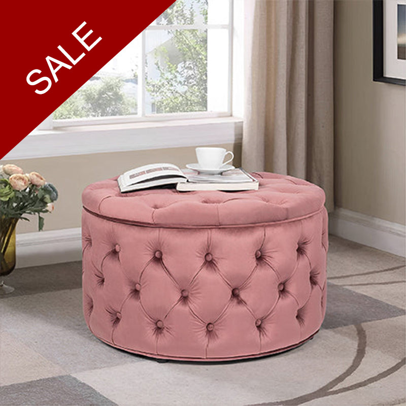 Velvet Round Ottoman Storage Bench - 1259