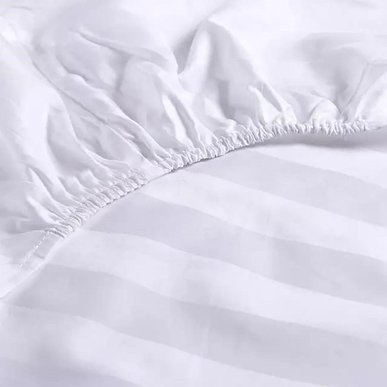 3 PCs Satin Strips Fitted Sheet with Pillow cover - 92Bedding