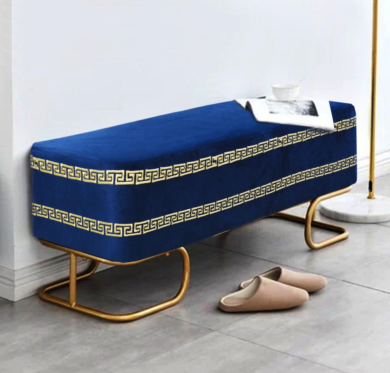 3 Seater Luxury Embroidered Wooden Stool With Steel Stand -729 - 92Bedding