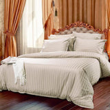 6 Pcs Luxury Beige Satin Stripe Duvet Set - 92Bedding