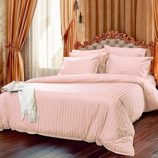 6 Pcs Luxury Light Pink Satin Stripe Duvet Set - 92Bedding