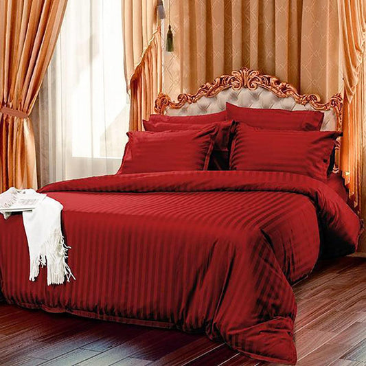 6 Pcs Luxury Red Satin Stripe Duvet Set - 92Bedding