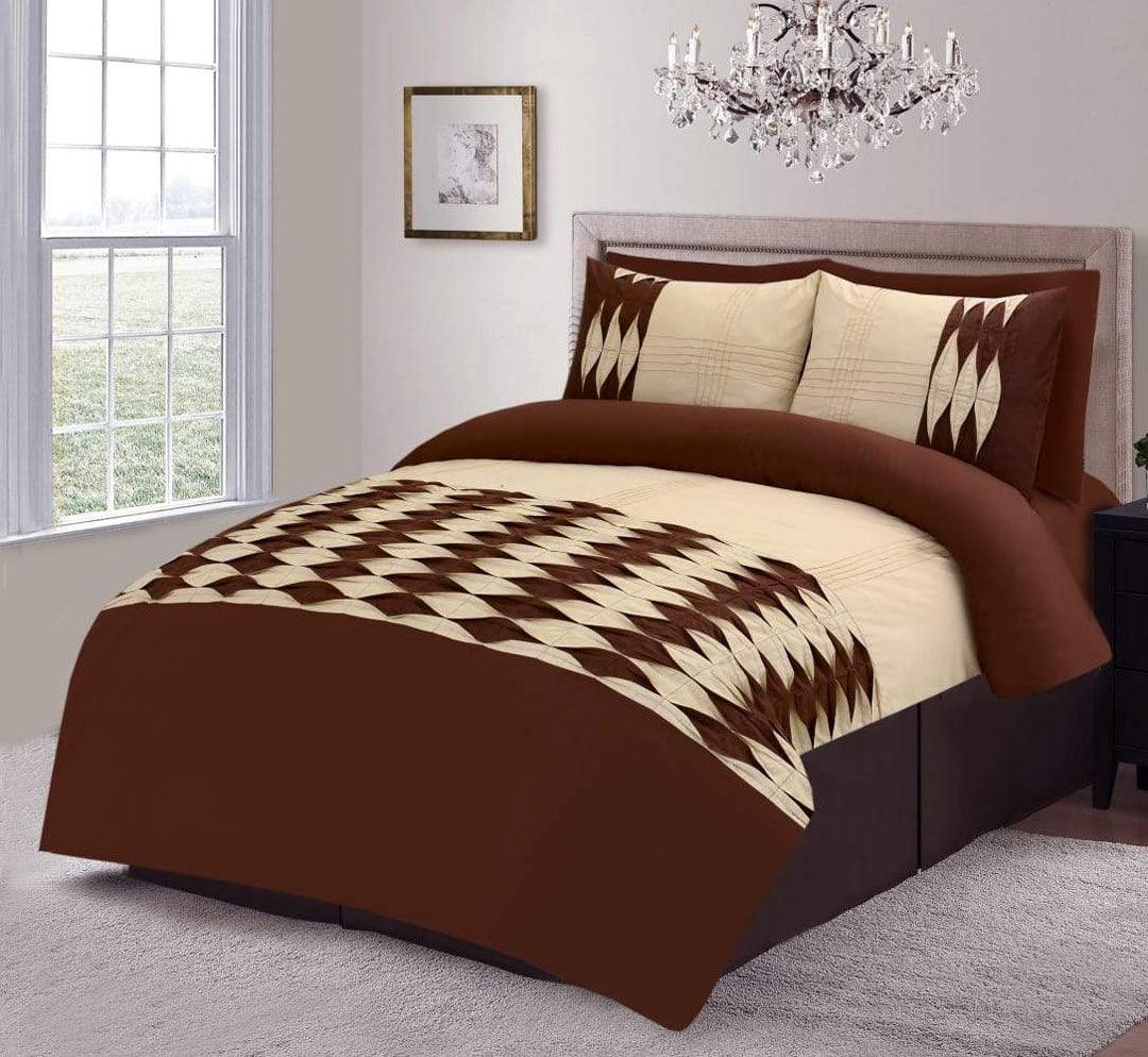 6 Pcs Pleated Duvet set Brown & Beige - 92Bedding